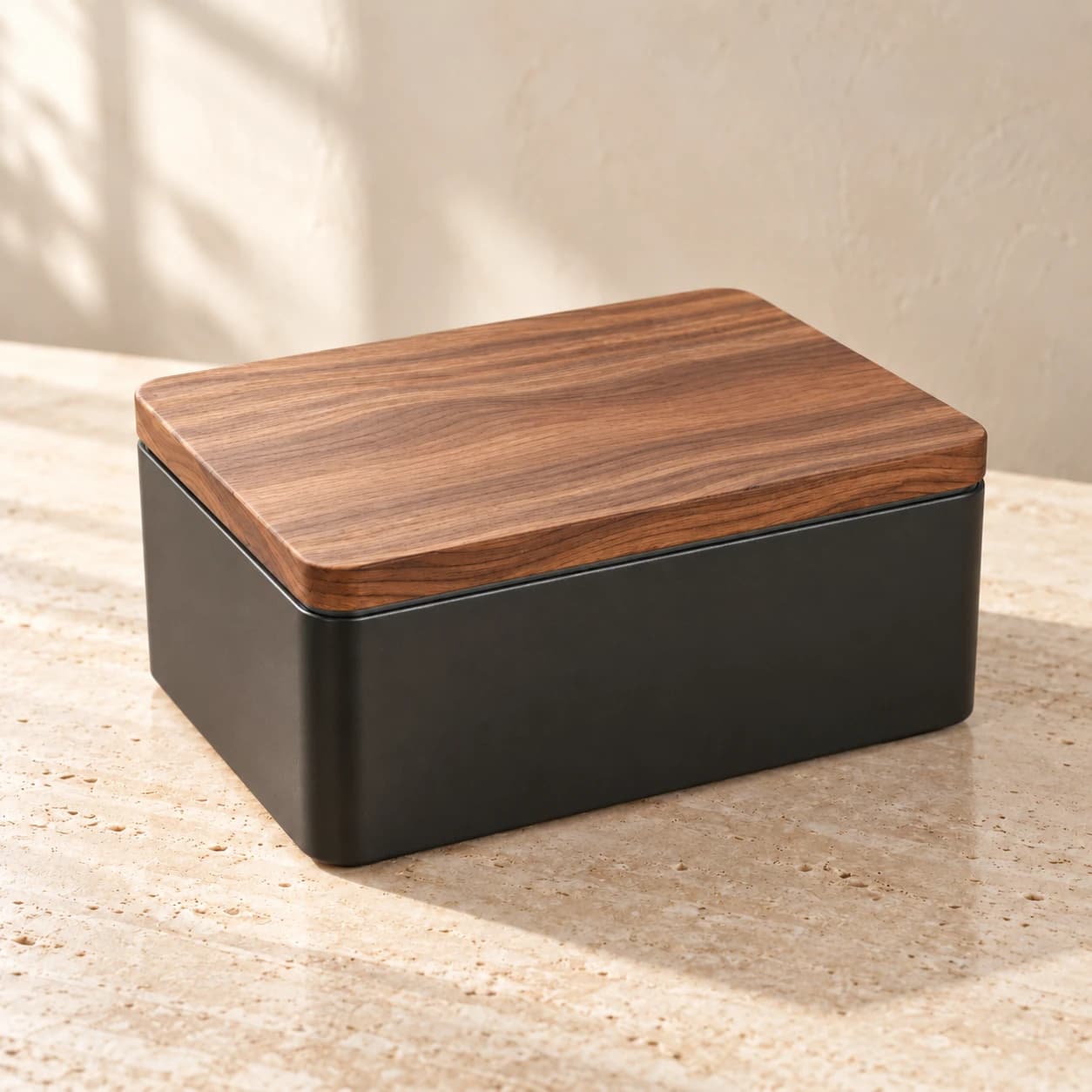 Presence Box Core render in walnut and graphite